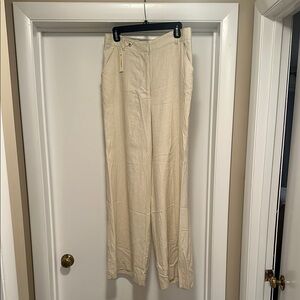 Max Studio Cream Elastic-Waist Linen Pants